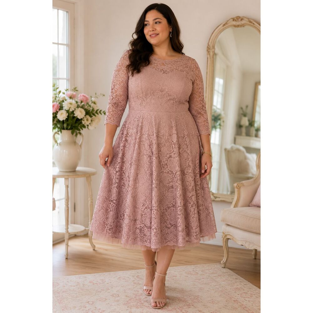 Torrid Blush Pink Floral Lace  Dress Size 20 NWT Long Sleeve Fit & Flare Wedding